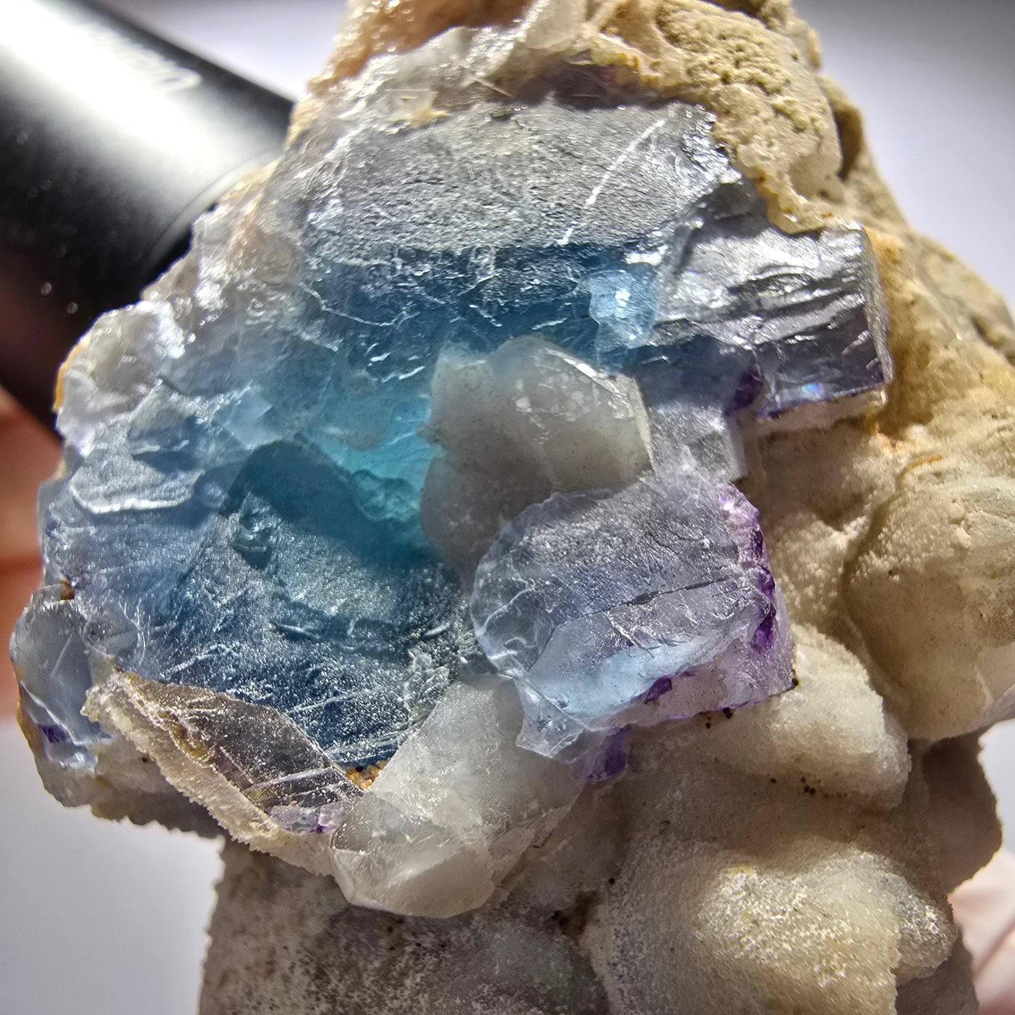 Phantom Fluorit, gestuft, Quarz Stufe, blau lila Omehane, Namibia 71*55*36mm #12715