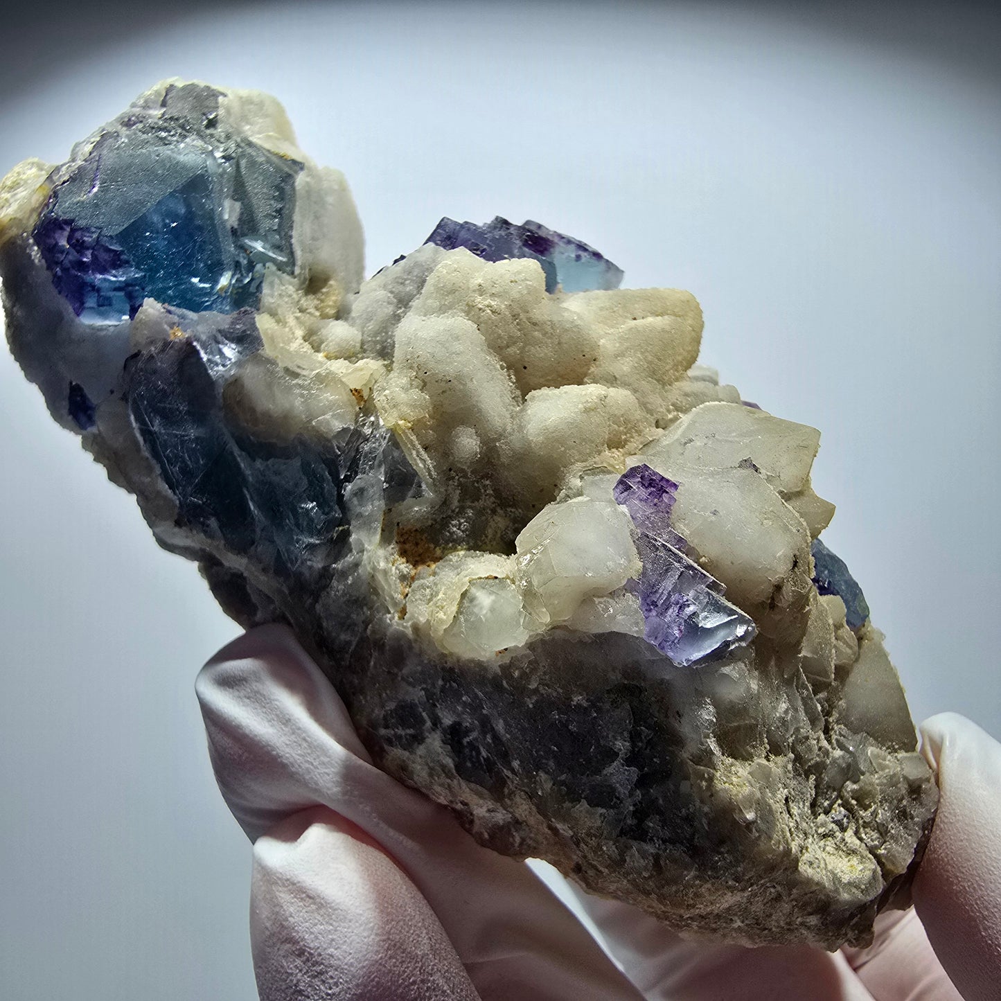Phantom Fluorit, gestuft, Quarz Stufe, blau lila Omehane, Namibia 71*55*36mm #12715
