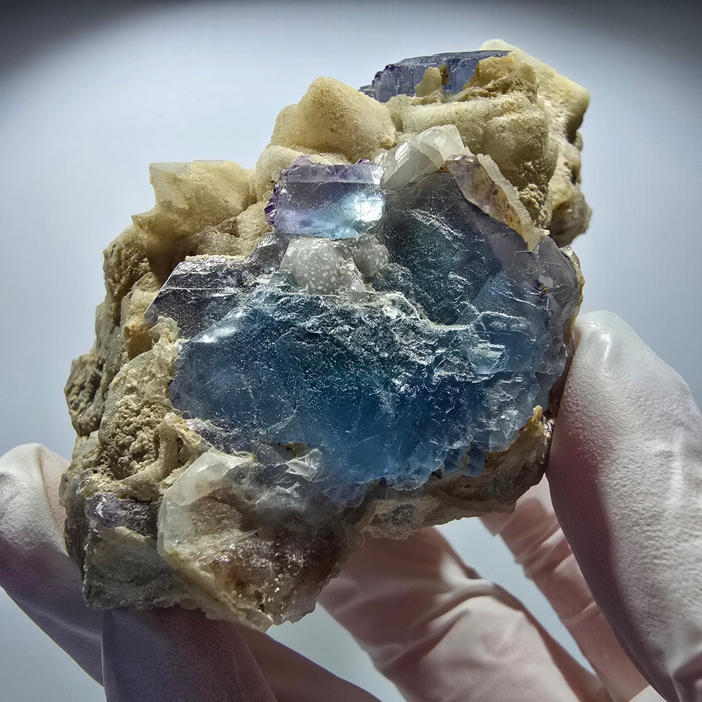 Phantom Fluorit, gestuft, Quarz Stufe, blau lila Omehane, Namibia 71*55*36mm #12715