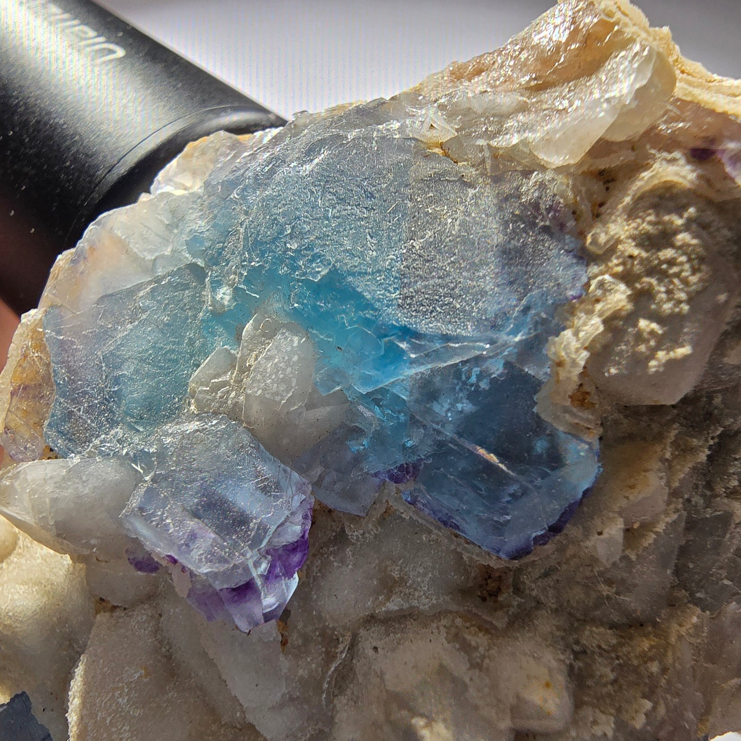 Phantom Fluorit, gestuft, Quarz Stufe, blau lila Omehane, Namibia 71*55*36mm #12715