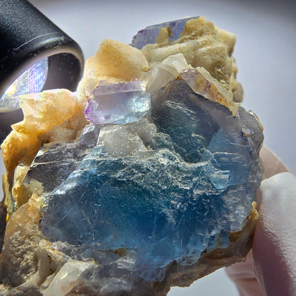 Phantom Fluorit, gestuft, Quarz Stufe, blau lila Omehane, Namibia 71*55*36mm #12715