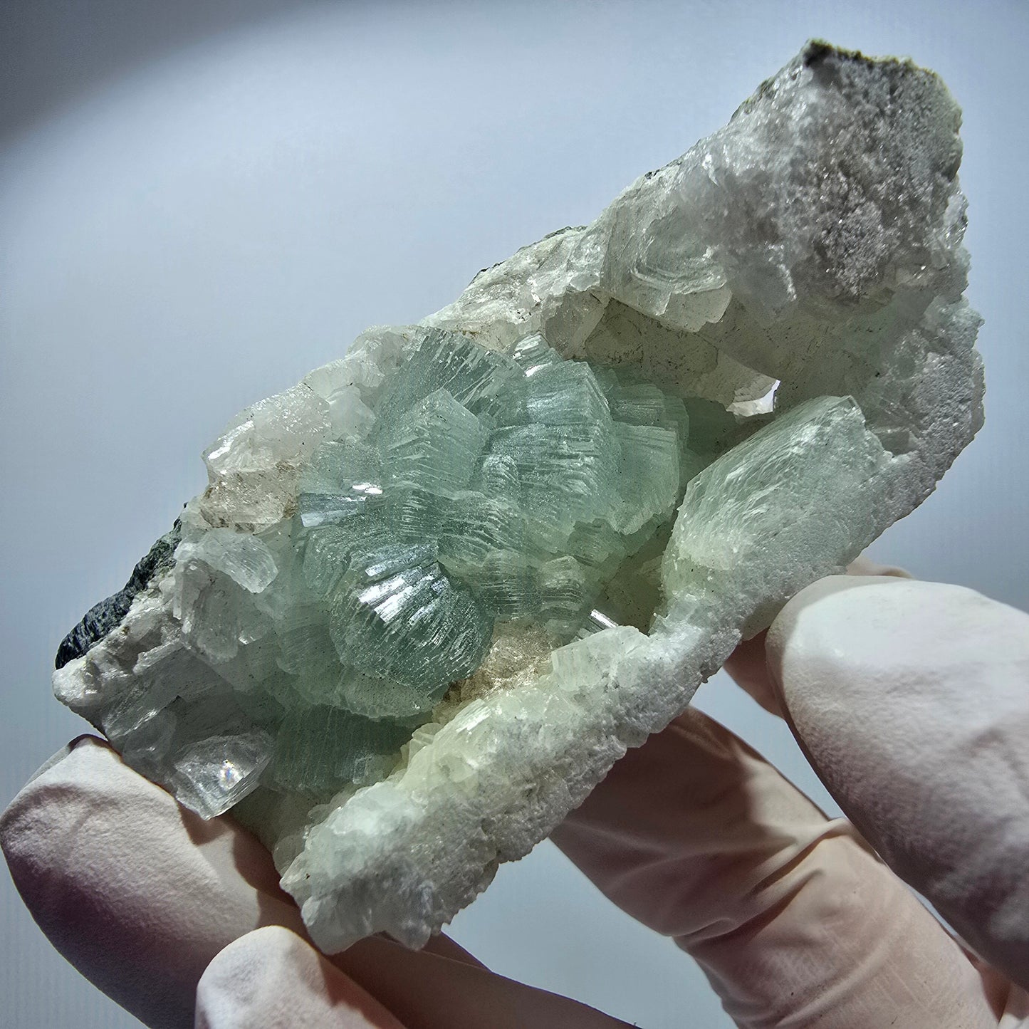 Prehnit, Calcit Würfel, Quarz auf Matrix Goboboseb, Namibia 67*32*28mm #12728