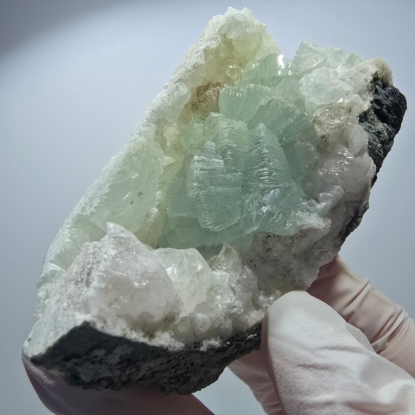 Prehnit, Calcit Würfel, Quarz auf Matrix Goboboseb, Namibia 67*32*28mm #12728
