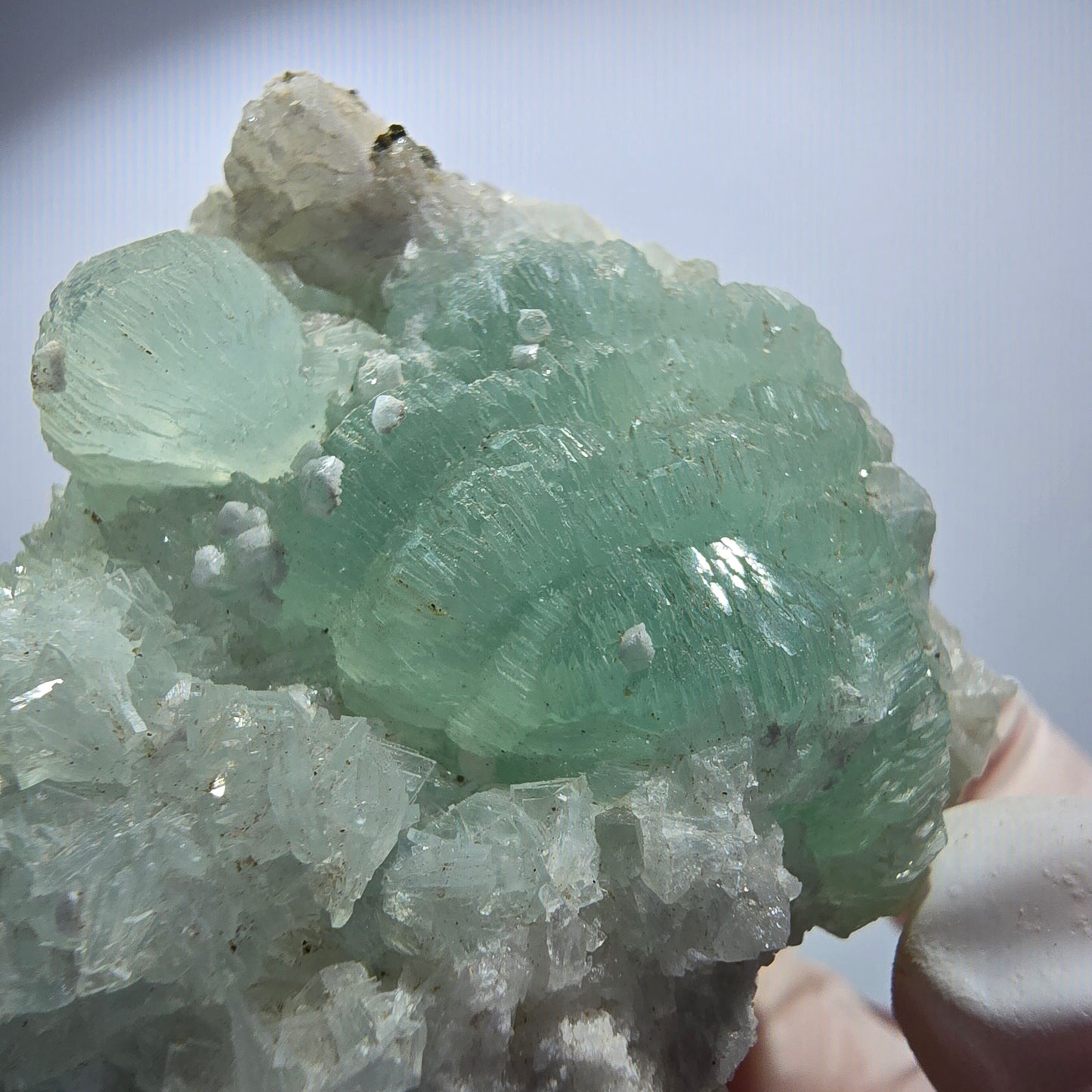Prehnit Kugel, Quarz auf Matrix Stufe Goboboseb, Namibia 65*47*35mm #12732