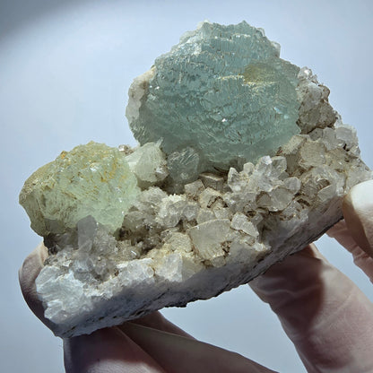 Prehnit Kugel, Calcit Würfel, Quarz auf Matrix Goboboseb, Namibia 68*51*44mm #12744