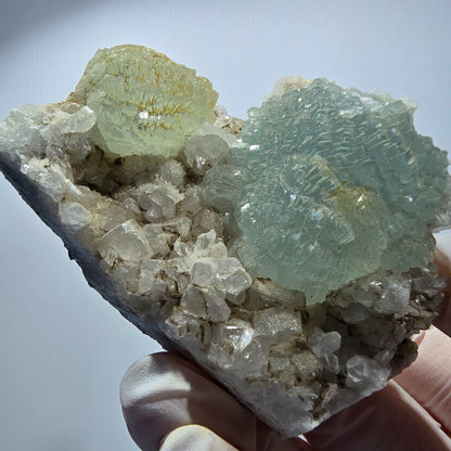 Prehnit Kugel, Calcit Würfel, Quarz auf Matrix Goboboseb, Namibia 68*51*44mm #12744