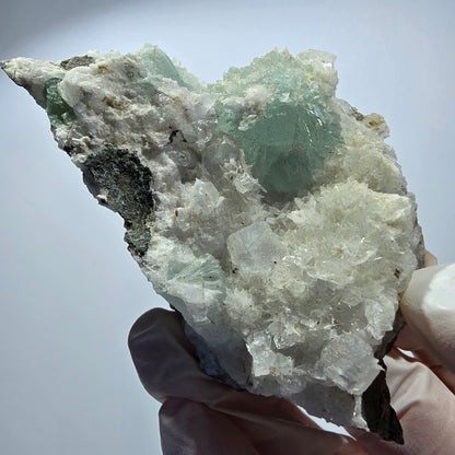 Prehnit Kugel, Calcit Würfel, Quarz auf Matrix Goboboseb, Namibia 88*51*28mm #12747