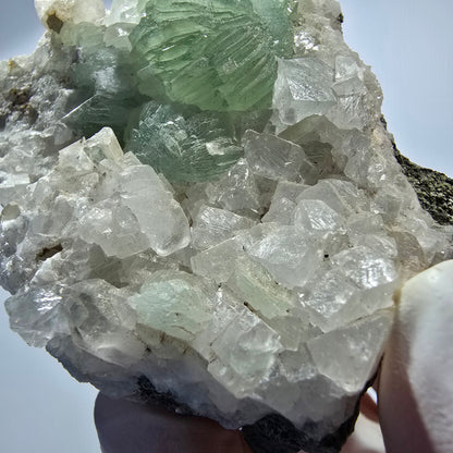Prehnit Kugel, Calcit Würfel, Quarz auf Matrix Goboboseb, Namibia 66*46*43mm #12749