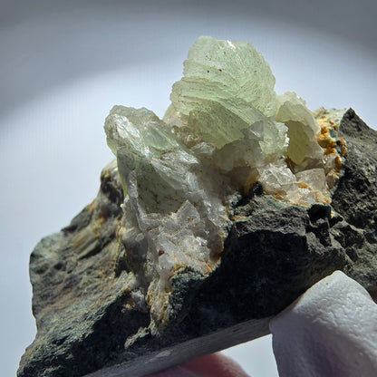 Prehnit Kugel, Calcit Würfel, Quarz auf Matrix Goboboseb, Namibia 74*41*35mm #12765