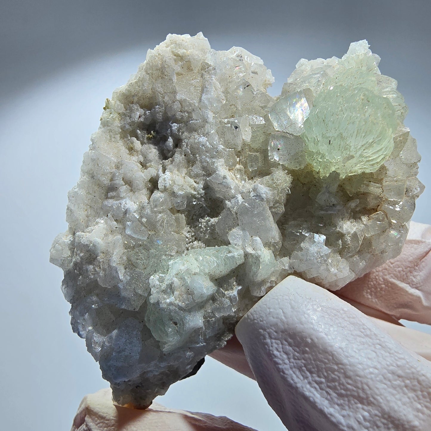 Prehnit Kugel, Calcit Würfel, Quarz auf Matrix Goboboseb, Namibia 54*54*20mm #12783