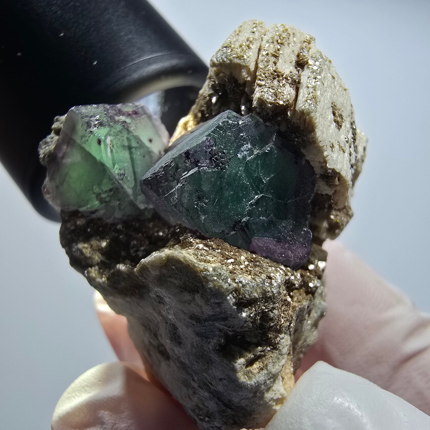 Seltene Phantom Fluorit, Orthoklas, Muskovit Stufe Erongo Namibia 38*32*32mm #12800