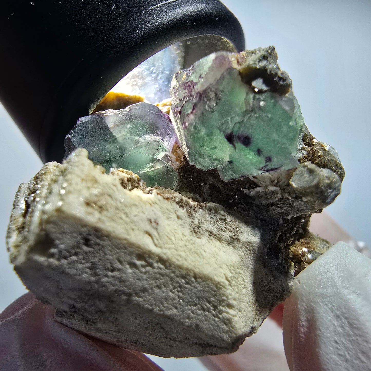 Seltene Phantom Fluorit, Orthoklas, Muskovit Stufe Erongo Namibia 38*32*32mm #12800