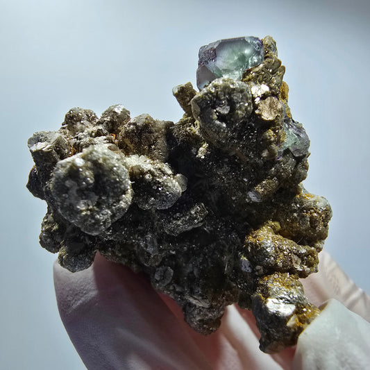 Fluorit, Muskovit, Schörl Turmalin, Hyalit Opal Stufe Erongo Namibia 44*40*37mm #12803