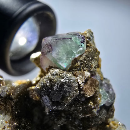 Fluorit, Muskovit, Schörl Turmalin, Hyalit Opal Stufe Erongo Namibia 44*40*37mm #12803