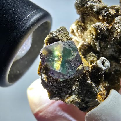 Fluorit, Muskovit, Schörl Turmalin, Hyalit Opal Stufe Erongo Namibia 44*40*37mm #12803