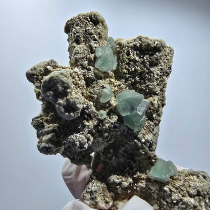Fluorit, Muskovit, Schörl Turmalin, Hyalit Opal Stufe Erongo Namibia 66*41*29mm #12804