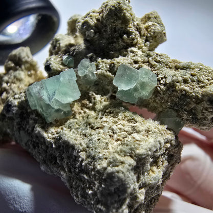 Fluorit, Muskovit, Schörl Turmalin, Hyalit Opal Stufe Erongo Namibia 66*41*29mm #12804