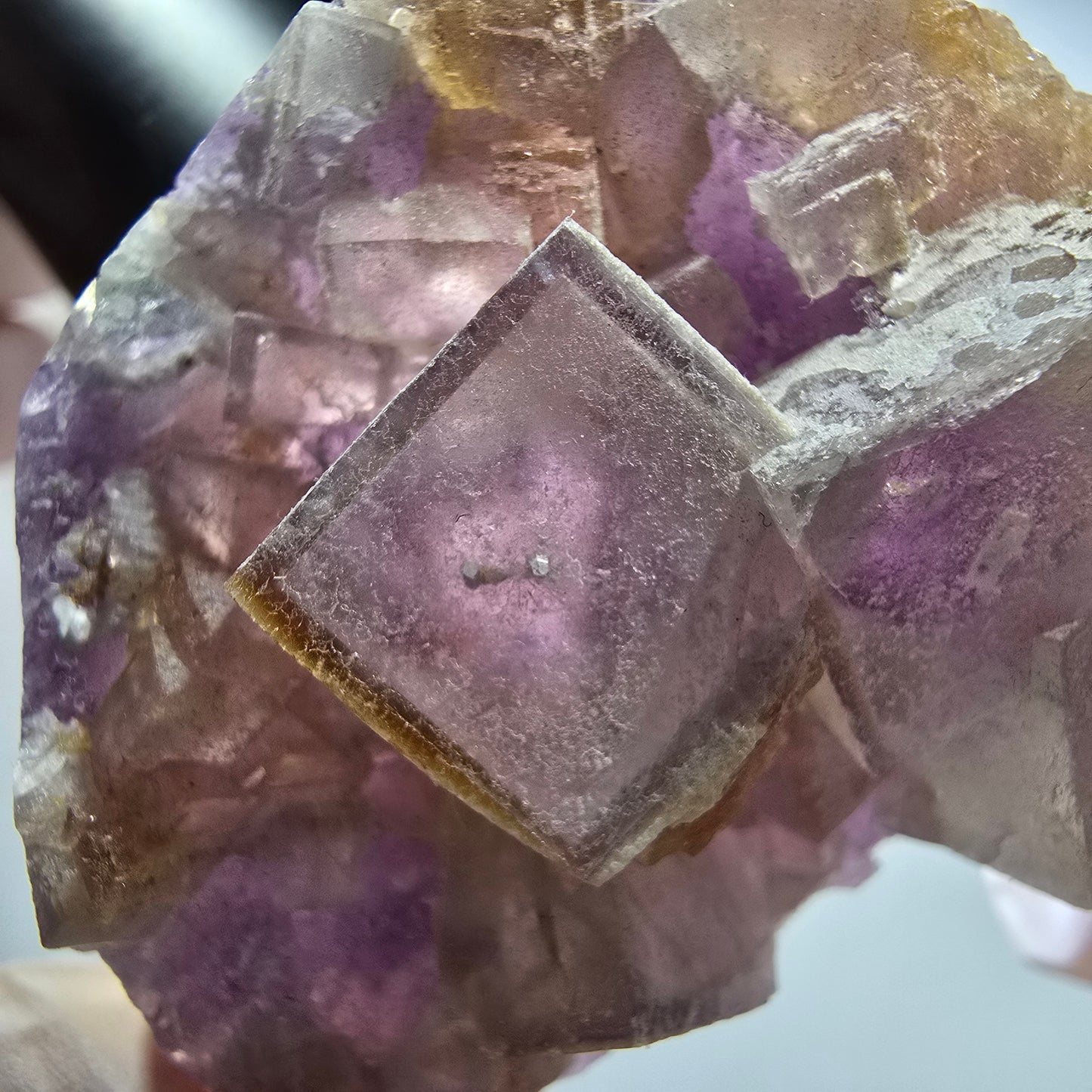 Fluorite fantôme en cubes, lilas jaune blanc Brandberg, Namibie 56*42*21mm #12810