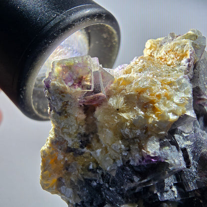 Bunte Phantom Fluorit, Schörl Turmalin, Hyalit, Muskovit Erongo, Namibia 79*47*36mm #12813