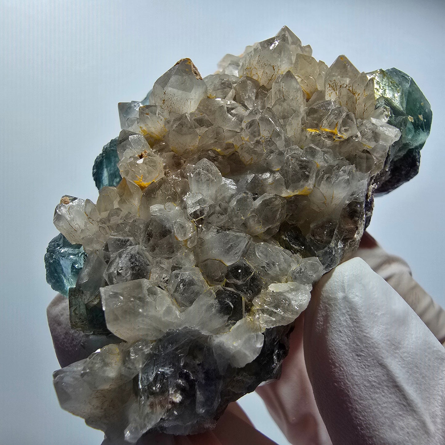 Phantom Fluorit Würfel, Quarz Stufe, grün parkettiert Okorusu Namibia 67*47*34mm #12815