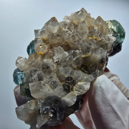 Phantom Fluorit Würfel, Quarz Stufe, grün parkettiert Okorusu Namibia 67*47*34mm #12815