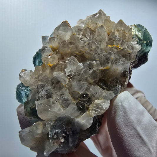 Phantom Fluorit Würfel, Quarz Stufe, grün parkettiert Okorusu Namibia 67*47*34mm #12815