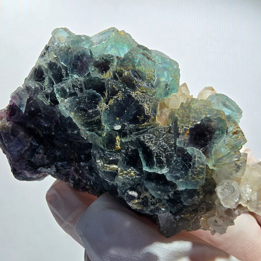 Phantom Fluorit Würfel, Quarz Stufe, grün parkettiert Okorusu Namibia 67*47*34mm #12815