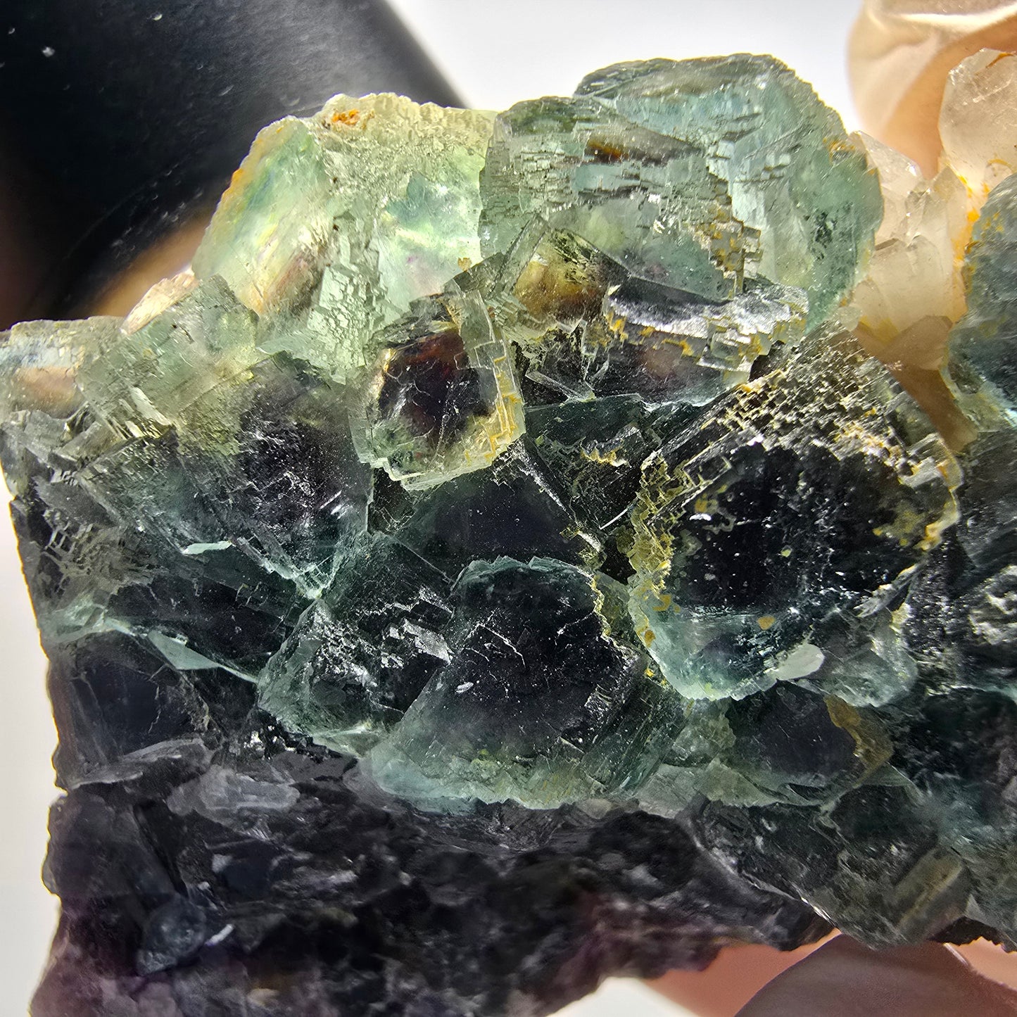 Phantom Fluorit Würfel, Quarz Stufe, grün parkettiert Okorusu Namibia 67*47*34mm #12815