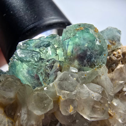 Phantom Fluorit Würfel, Quarz Stufe, grün parkettiert Okorusu Namibia 67*47*34mm #12815
