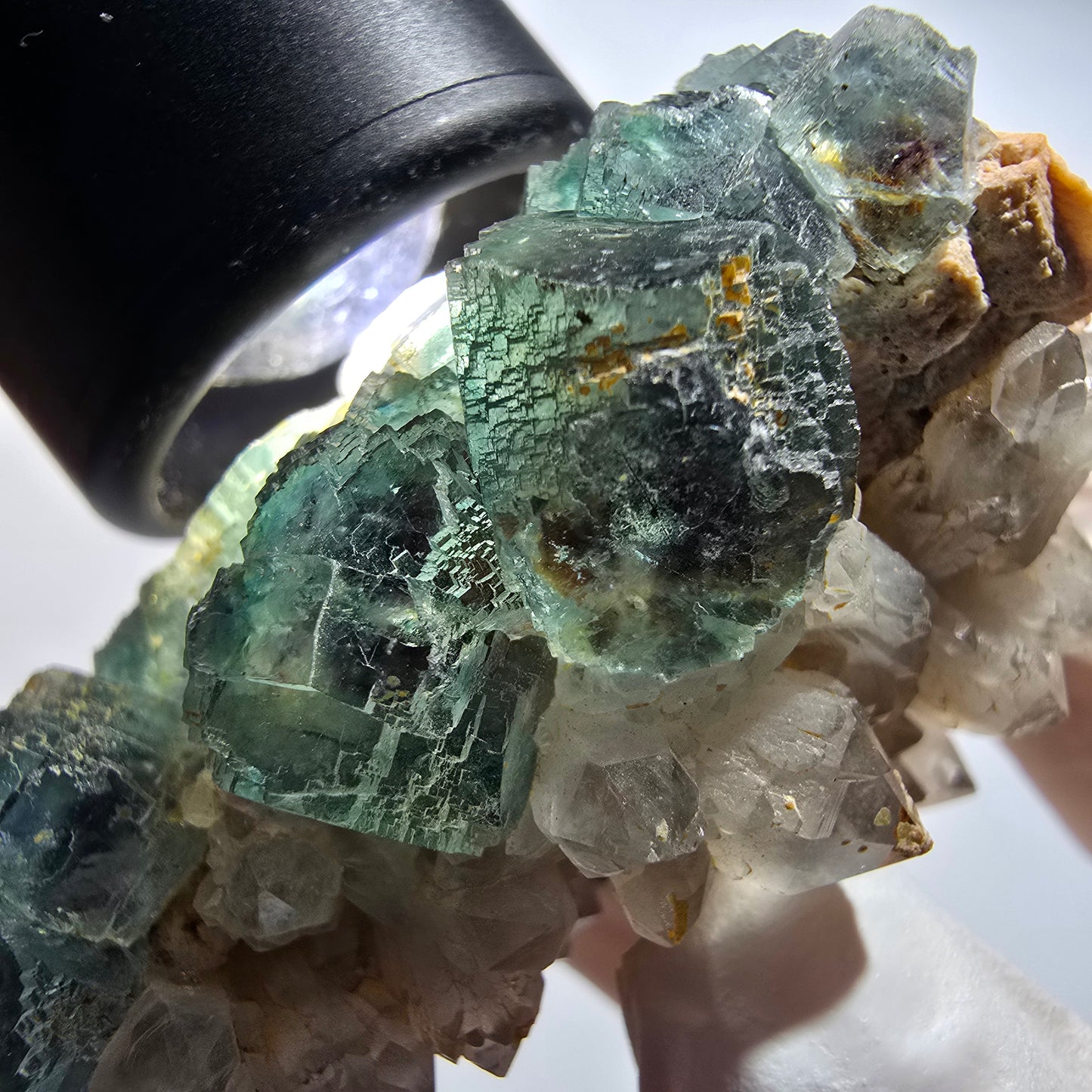 Phantom Fluorit Würfel, Quarz Stufe, grün parkettiert Okorusu Namibia 67*47*34mm #12815