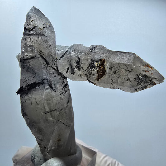 Skelett Rauchquarz Zepter, Schörl Turmalin, Hyalit Opal Stufe Erongo, Namibia 70*59*28mm #12816