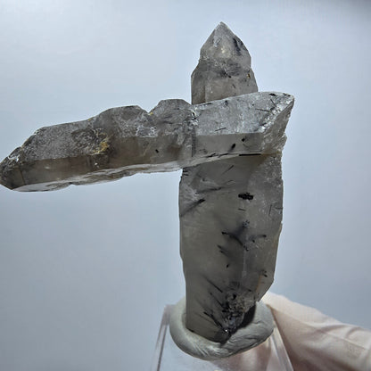 Skelett Rauchquarz Zepter, Schörl Turmalin, Hyalit Opal Stufe Erongo, Namibia 70*59*28mm #12816