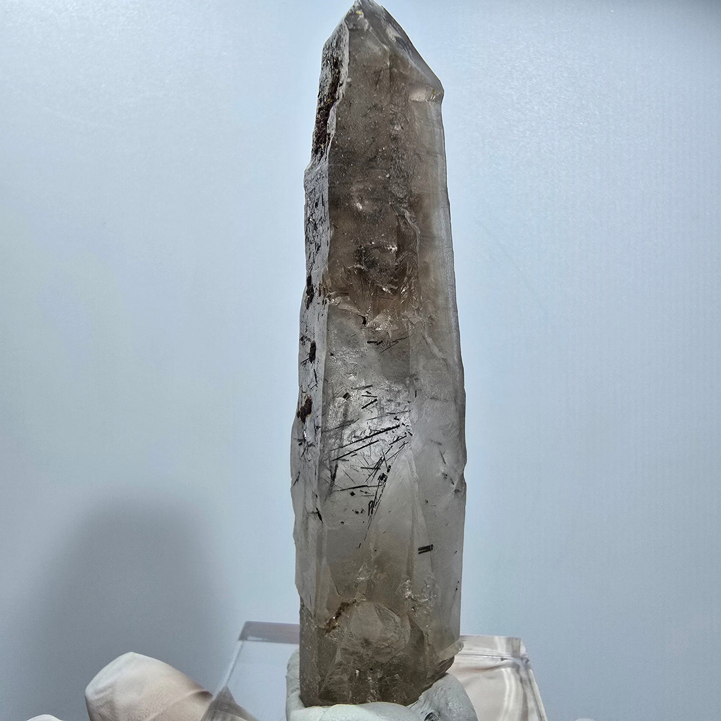 Skelett Rauchquarz, Schörl Turmalin Kristallspitze Erongo, Namibia 98*22*18mm #12819