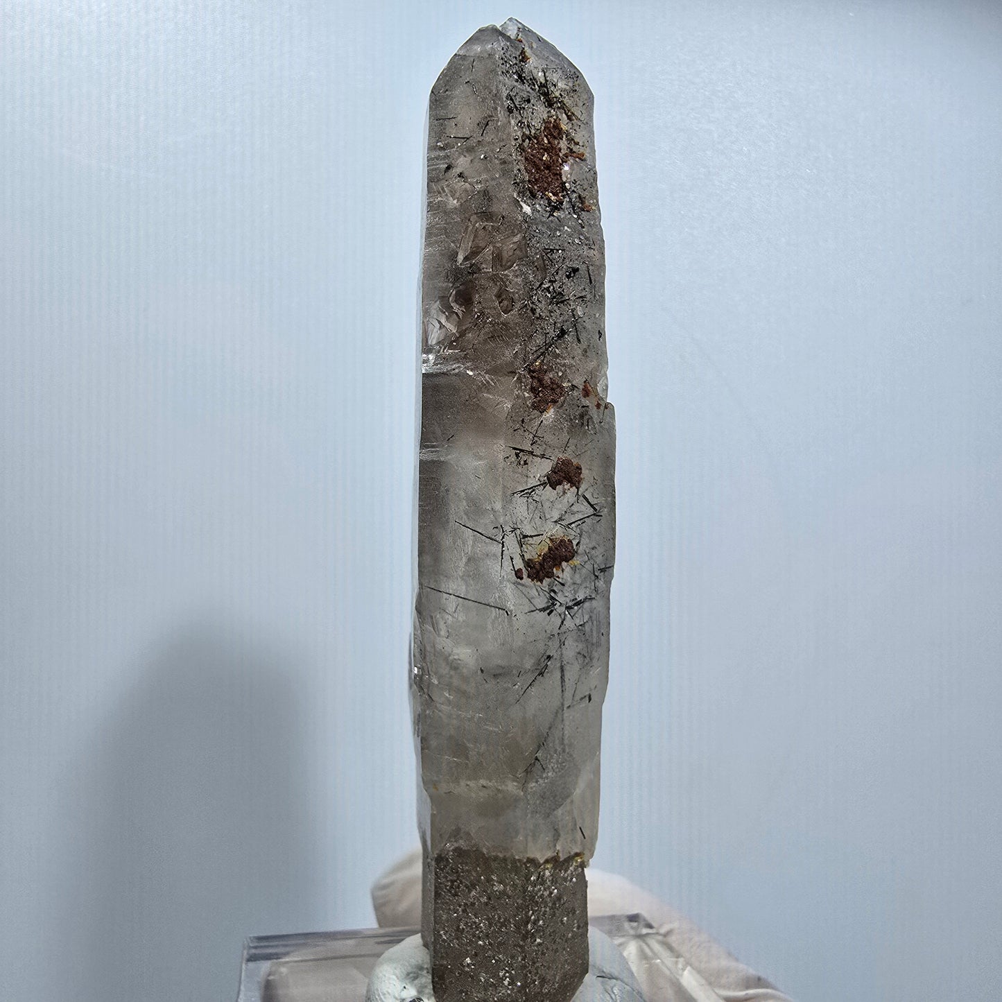 Skelett Rauchquarz, Schörl Turmalin Kristallspitze Erongo, Namibia 98*22*18mm #12819