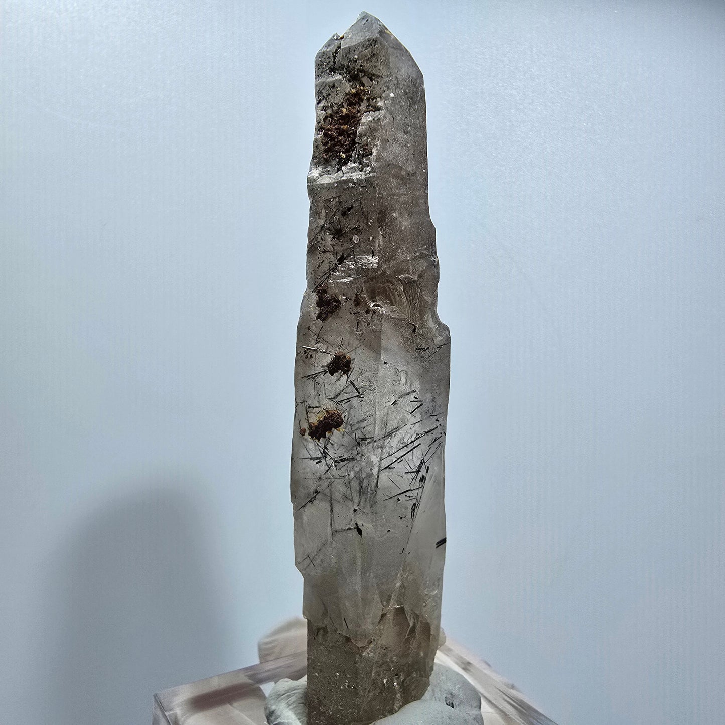 Skelett Rauchquarz, Schörl Turmalin Kristallspitze Erongo, Namibia 98*22*18mm #12819