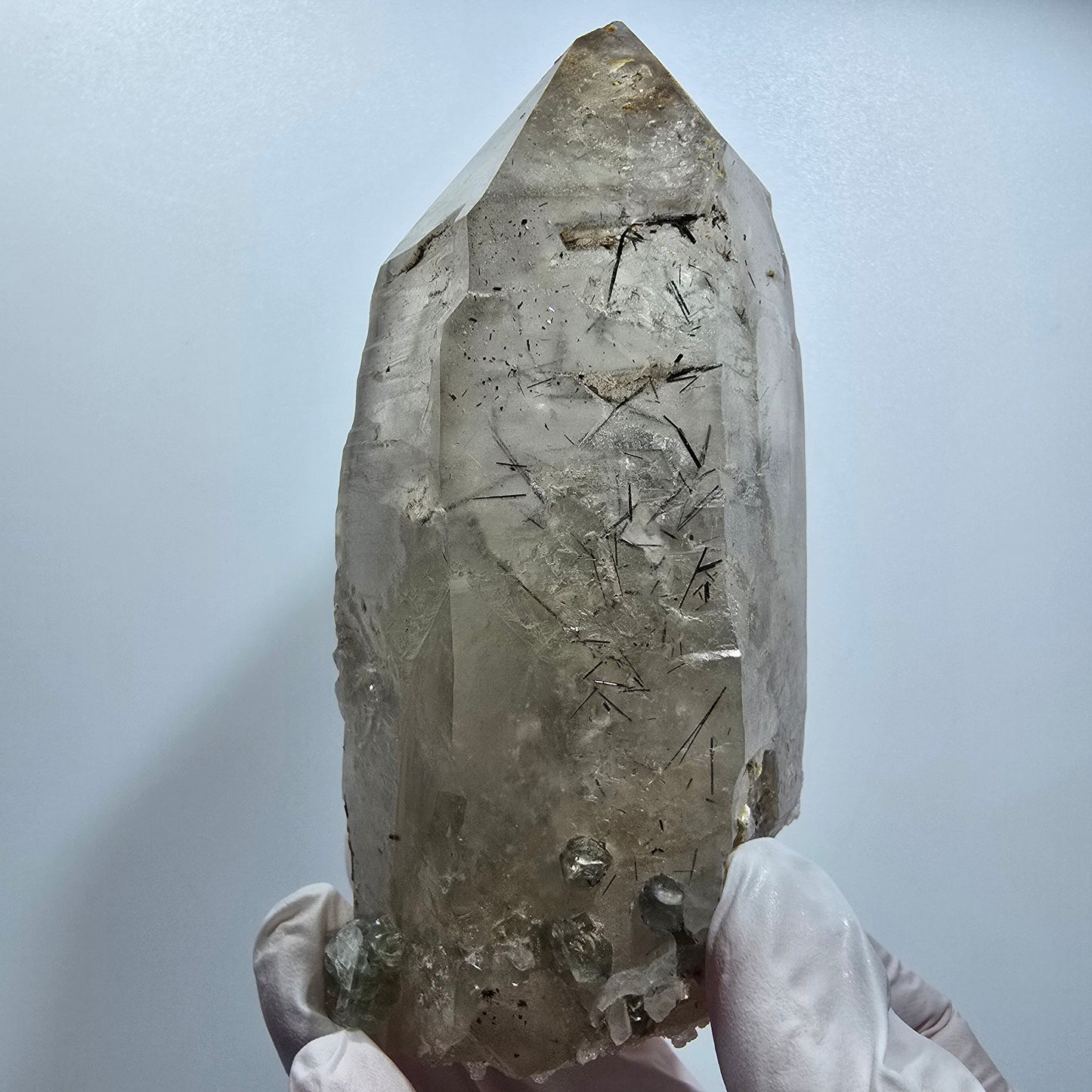 Skelett Rauchquarz mit Fluorit, Schörl Turmalin, Hyalit Opal Erongo, Namibia 106*55*43mm #12822