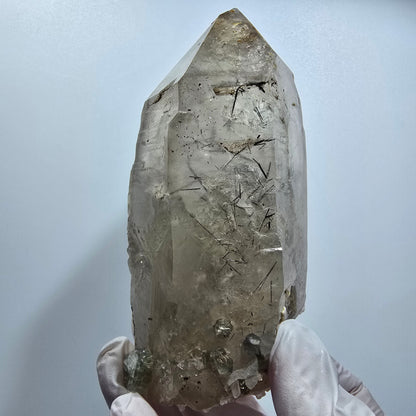 Skelett Rauchquarz mit Fluorit, Schörl Turmalin, Hyalit Opal Erongo, Namibia 106*55*43mm #12822