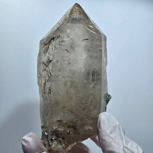 Skelett Rauchquarz mit Fluorit, Schörl Turmalin, Hyalit Opal Erongo, Namibia 106*55*43mm #12822