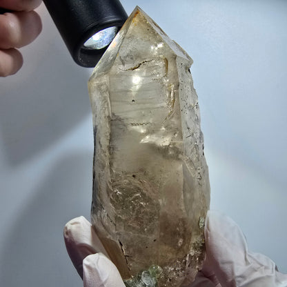 Skelett Rauchquarz mit Fluorit, Schörl Turmalin, Hyalit Opal Erongo, Namibia 106*55*43mm #12822