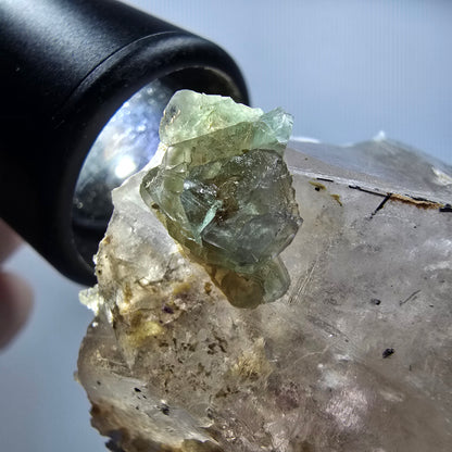 Skelett Rauchquarz mit Fluorit, Schörl Turmalin, Hyalit Opal Erongo, Namibia 106*55*43mm #12822