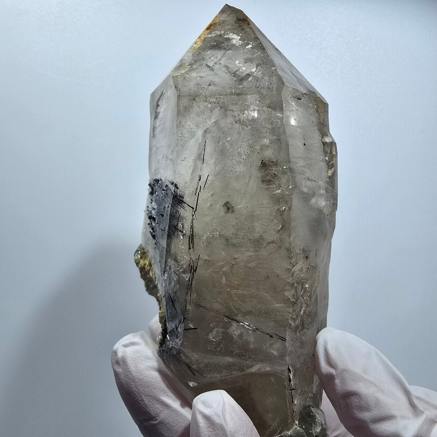 Skelett Rauchquarz mit Fluorit, Schörl Turmalin, Hyalit Opal Erongo, Namibia 106*55*43mm #12822