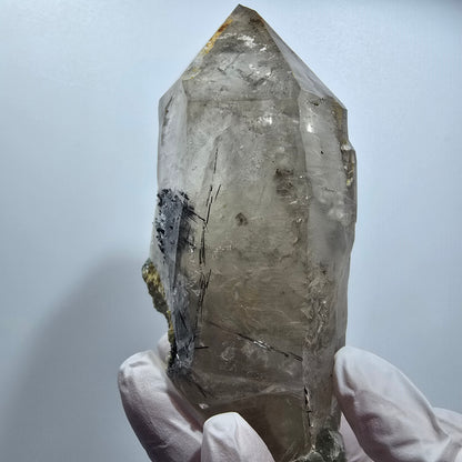 Skelett Rauchquarz mit Fluorit, Schörl Turmalin, Hyalit Opal Erongo, Namibia 106*55*43mm #12822