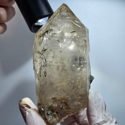 Skelett Rauchquarz mit Fluorit, Schörl Turmalin, Hyalit Opal Erongo, Namibia 106*55*43mm #12822