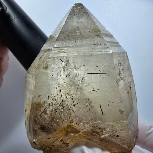 Skelett Rauchquarz, Schörl Turmalin Kristallspitze Erongo, Namibia 90*73*47mm #12823