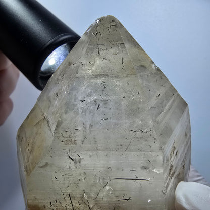Skelett Rauchquarz, Schörl Turmalin Kristallspitze Erongo, Namibia 90*73*47mm #12823