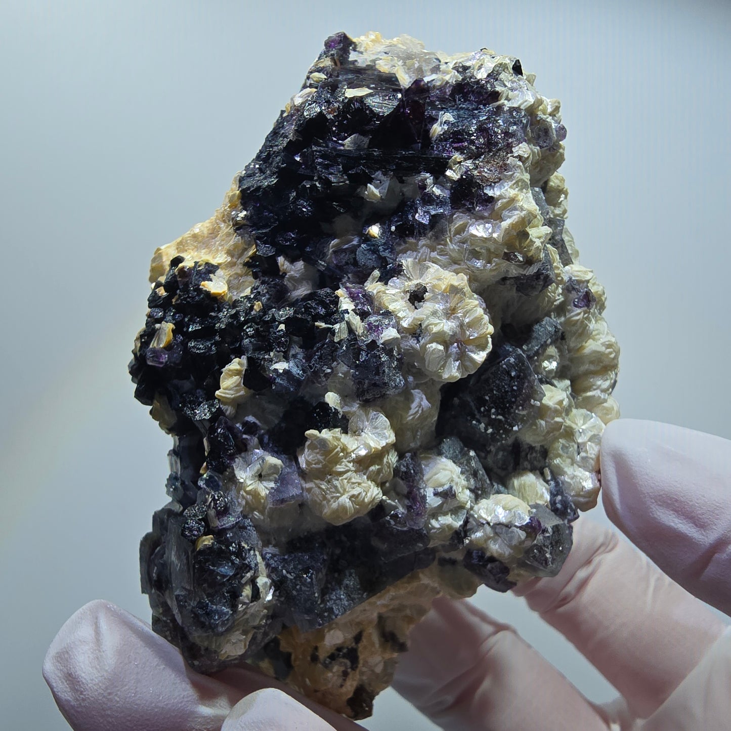 Bunte Phantom Fluorit, Schörl Turmalin, Rauchquarz, Muskovit Erongo, Namibia 85*64*48mm #12826