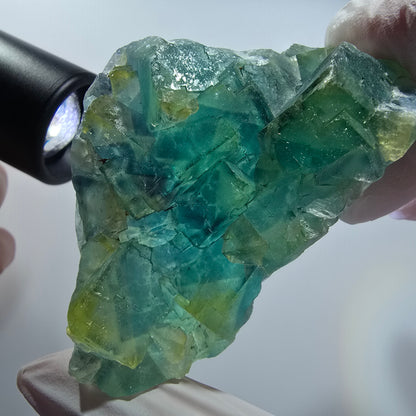 Phantom Fluorit Würfel Stufe, grün, gelb parkettiert Okorusu, Namibia 76*45*29mm #12828