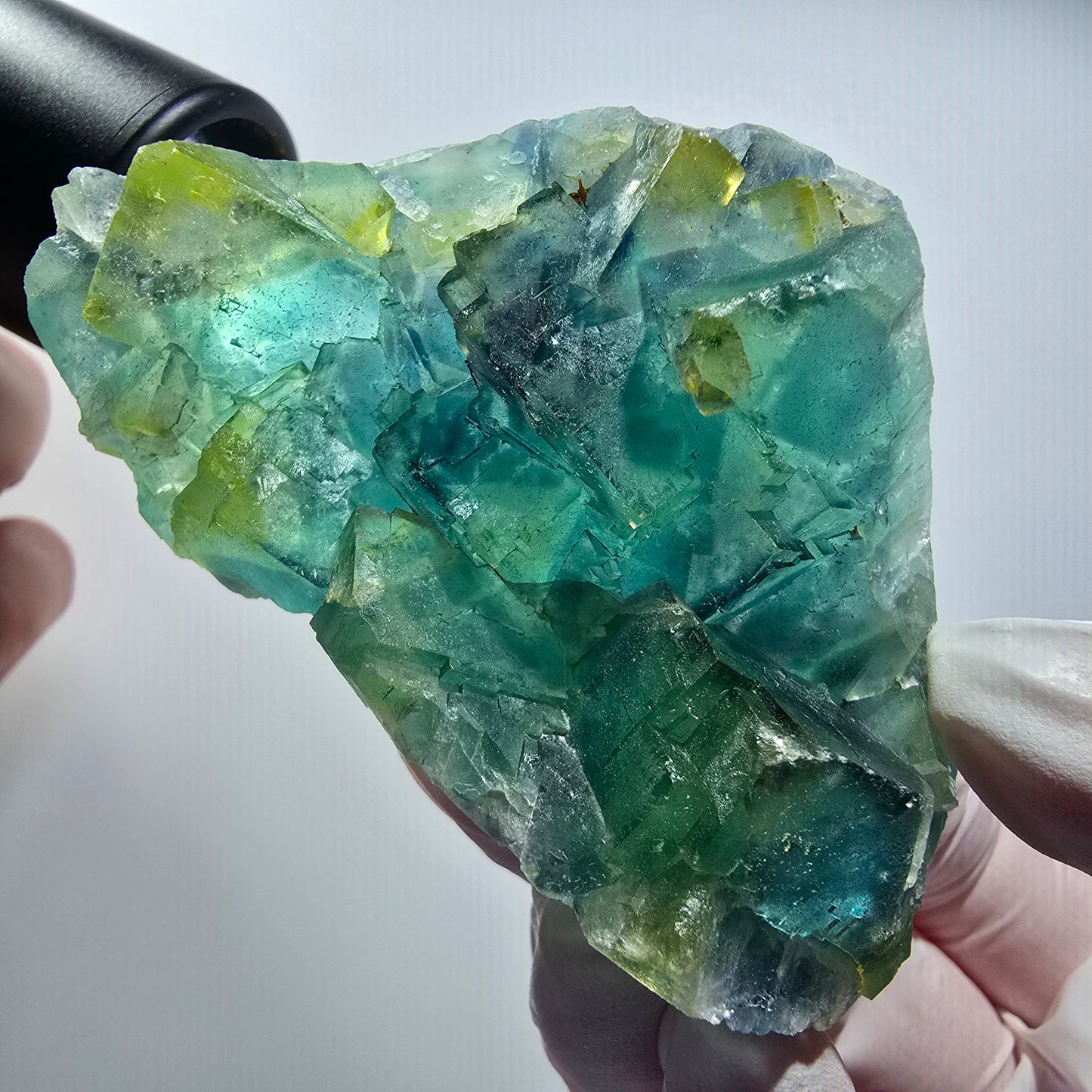 Phantom Fluorit Würfel Stufe, grün, gelb parkettiert Okorusu, Namibia 76*45*29mm #12828