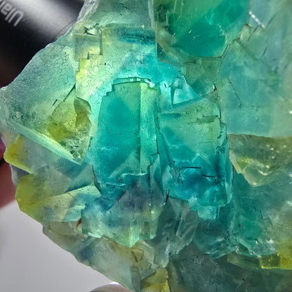 Phantom Fluorit Würfel Stufe, grün, gelb parkettiert Okorusu, Namibia 76*45*29mm #12828