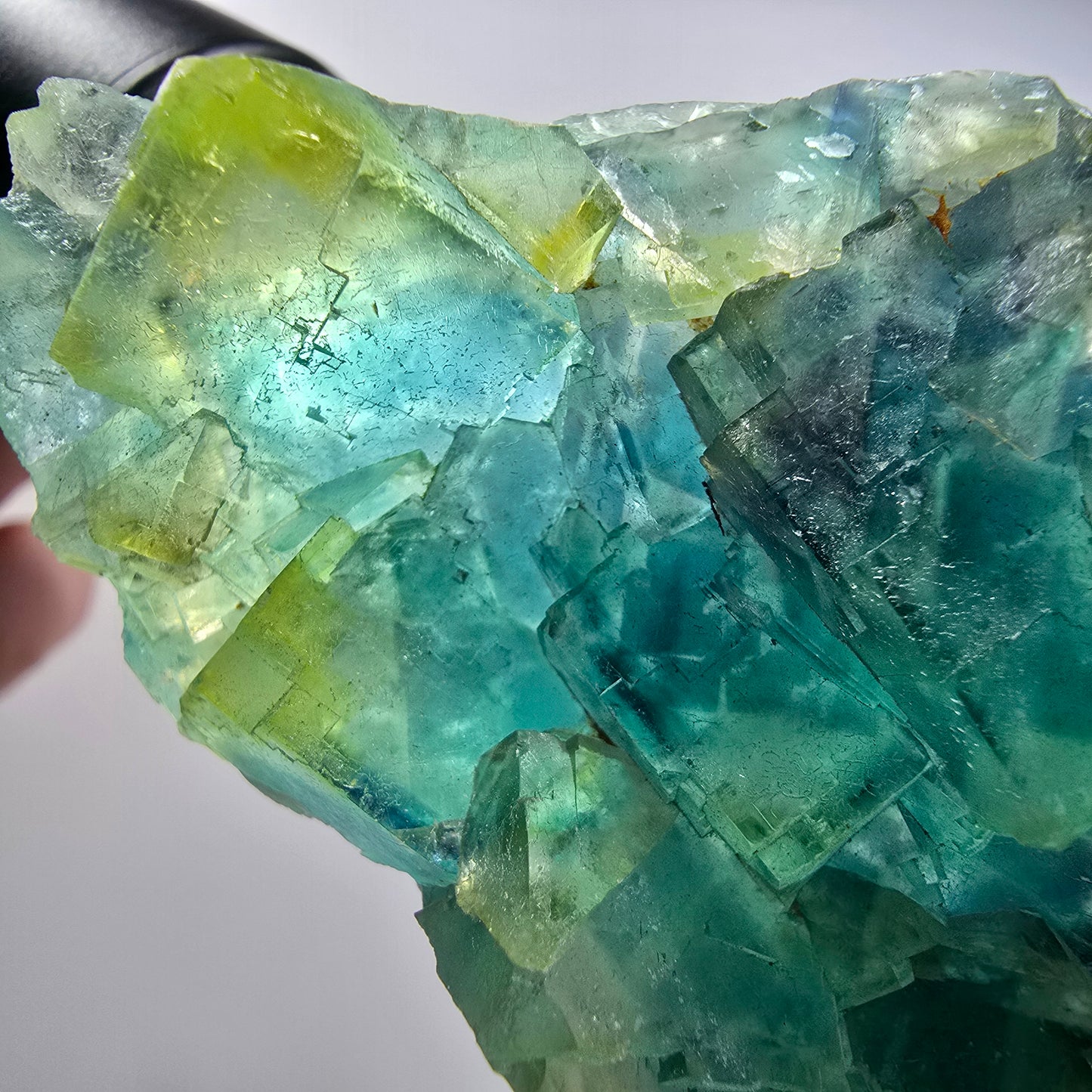 Phantom Fluorit Würfel Stufe, grün, gelb parkettiert Okorusu, Namibia 76*45*29mm #12828
